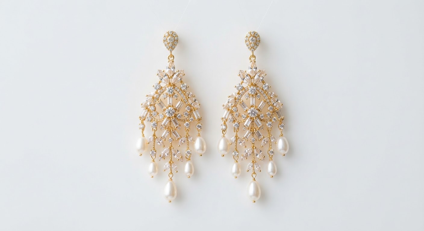Crystal Chandbali Earrings — Crystal & pearl-drop chandelier earrings