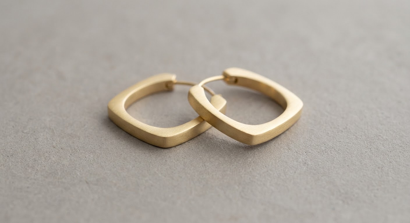 Sleek Geo Hoops — Brushed geometric gold hoops